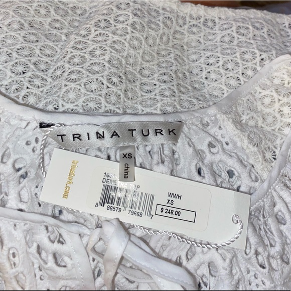 NWT Trina Turk White Eyelet Crochet Lace Blouse Top - Picture 7 of 10